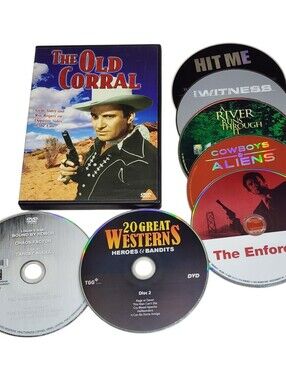 8pc Western DVDs - Old Corral, Cowboys & Aliens, River Runs Thru It, Etc